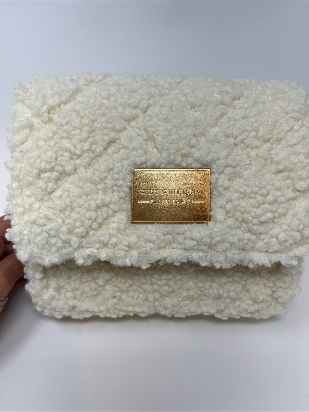 G by Giuliana Black Label Cream Sherpa Quilted Clutch Bag Crossbody - Brand New